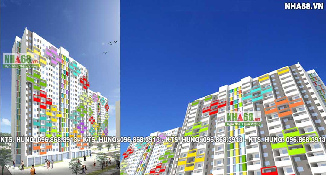 Thiết kế kiến trúc chung cư đẹp với các điểm nhấn hình khối màu sắc ấn tượng